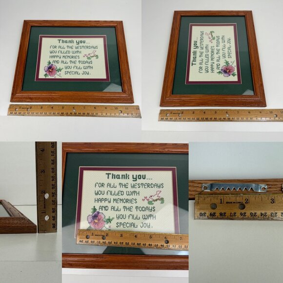 Vtg Framed w Matboard Cross Stitch Quote Thank you Filled w Happy Memories Joy - Picture 3 of 11